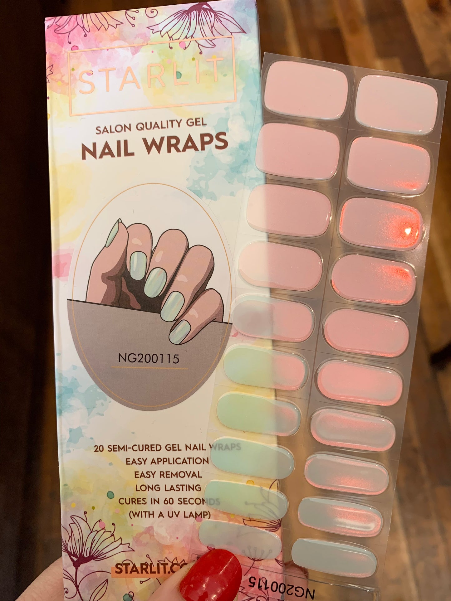 Glazed Donut Iridescent Blue to Orange/Red Semi-Cured Gel Nail Wrap