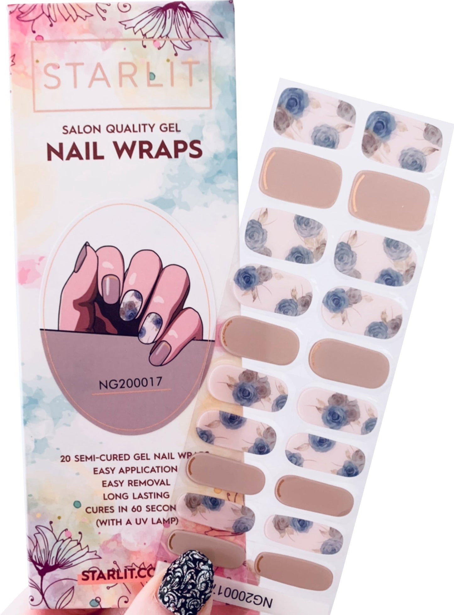 Sophisticated Floral Semi-Cured Gel Nail Wrap