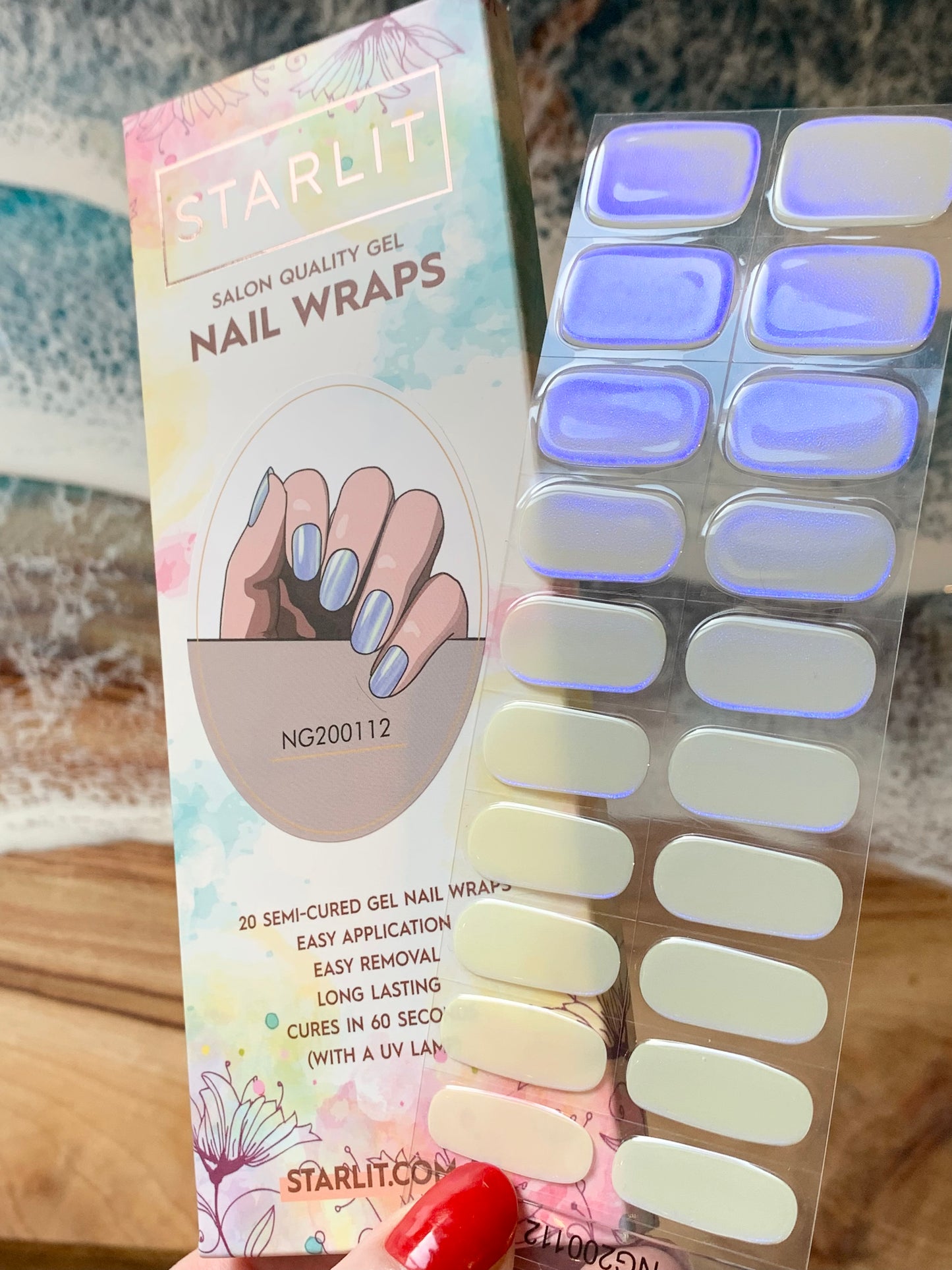 Glazed Donut Iridescent Cream to Blue Semi-Cured Gel Nail Wrap