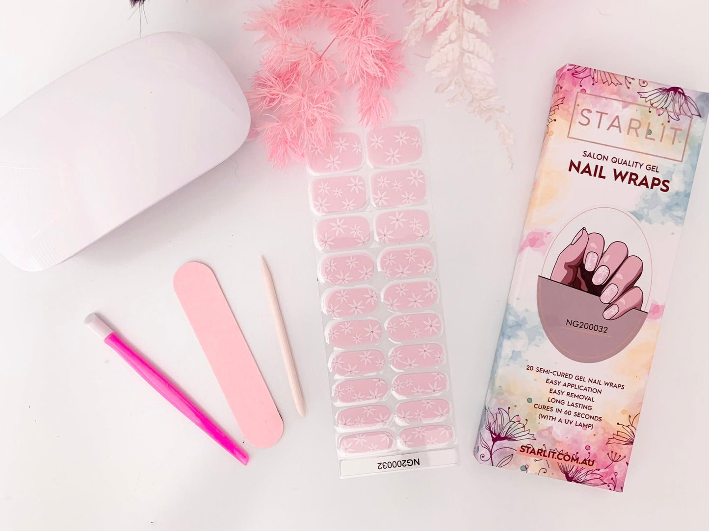 Pink Floral Semi-Cured Gel Nail Wrap