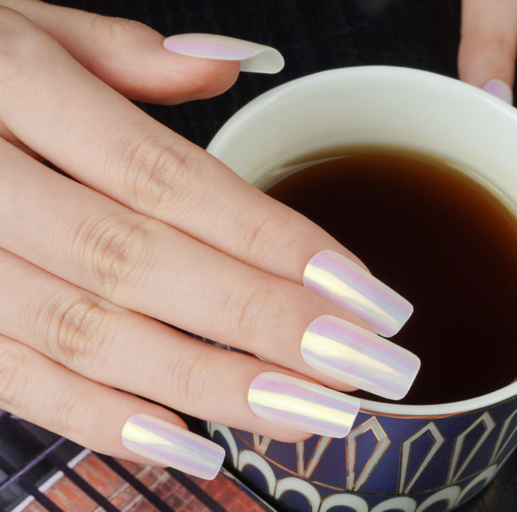Glazed Donut Iridescent Pink to Champagne and Blue Semi-Cured Gel Nail Wrap
