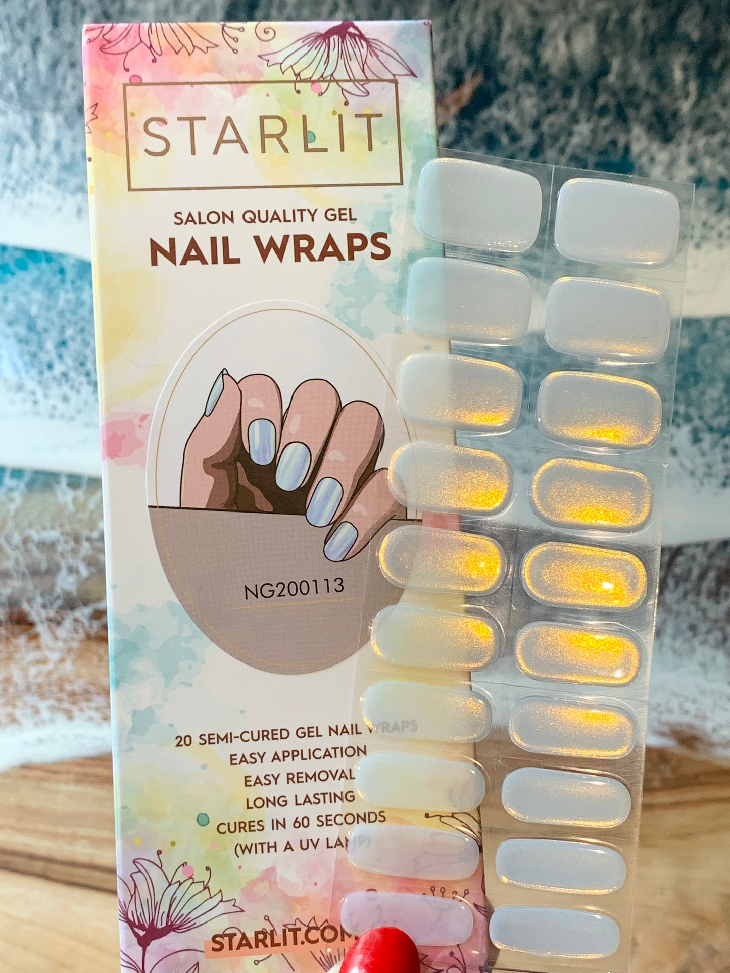 Glazed Donut Iridescent Blue to Champagne Semi-Cured Gel Nail Wrap