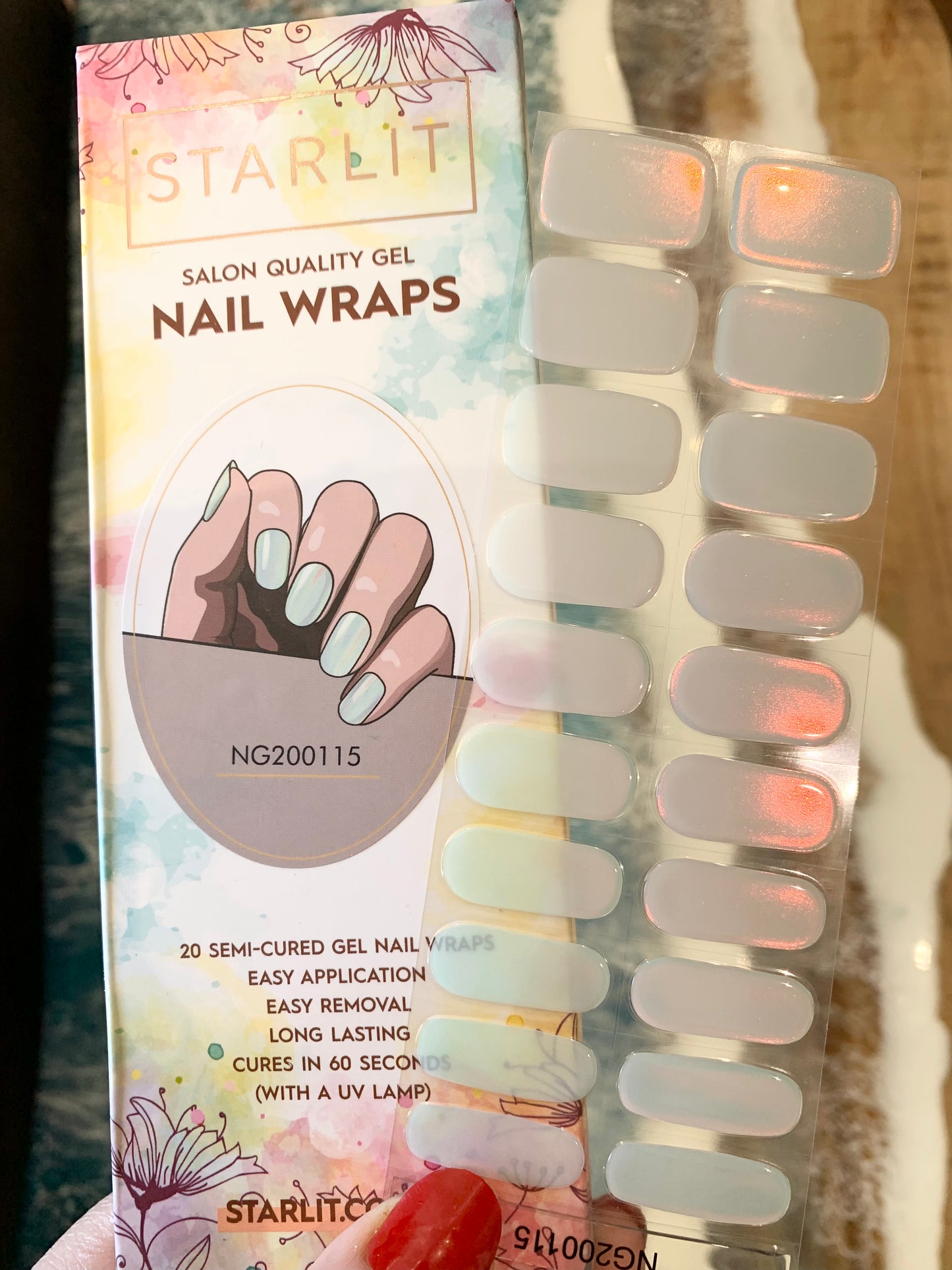 Glazed Donut Iridescent Blue to Orange/Red Semi-Cured Gel Nail Wrap