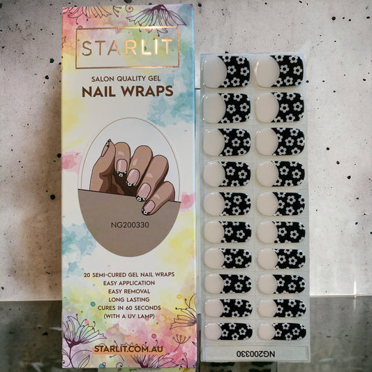 Floral Finesse French Semi-Cured Gel Nail Wrap
