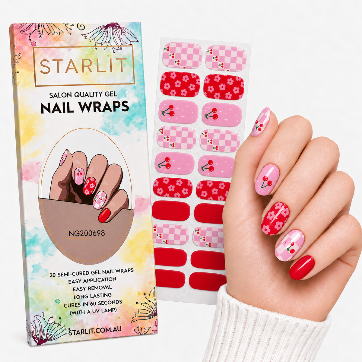 Cherry Checkmate Semi-Cured Gel Nail Wrap