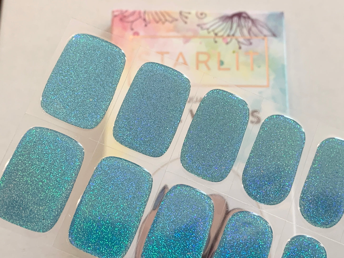 Dazzling Teal Holographic Semi-Cured Gel Nail Wrap