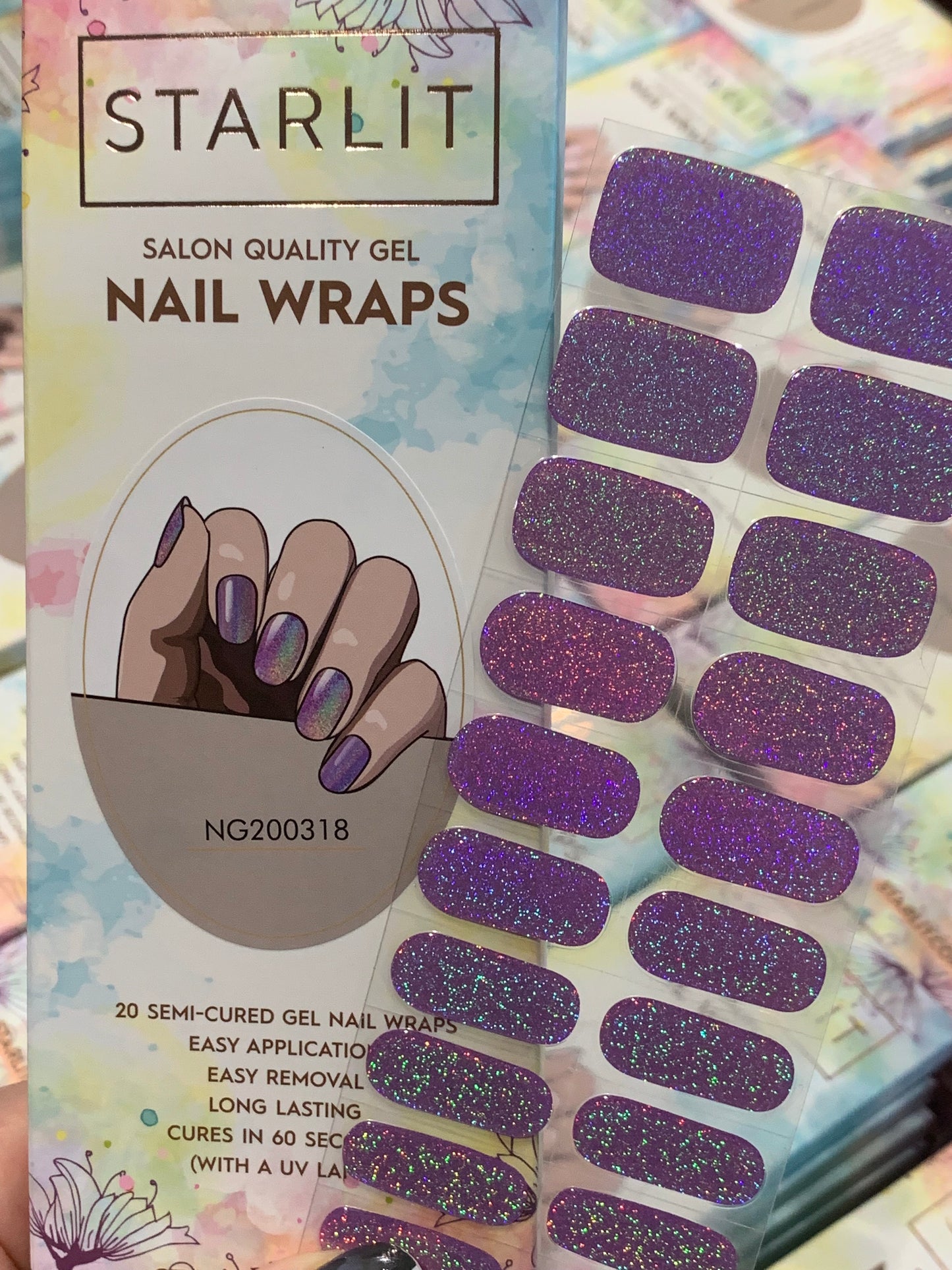 Dazzling Lilac Holographic Semi-Cured Gel Nail Wrap