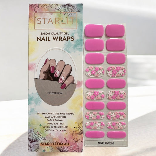 Pink Daisies Semi-Cured Gel Nail Wrap