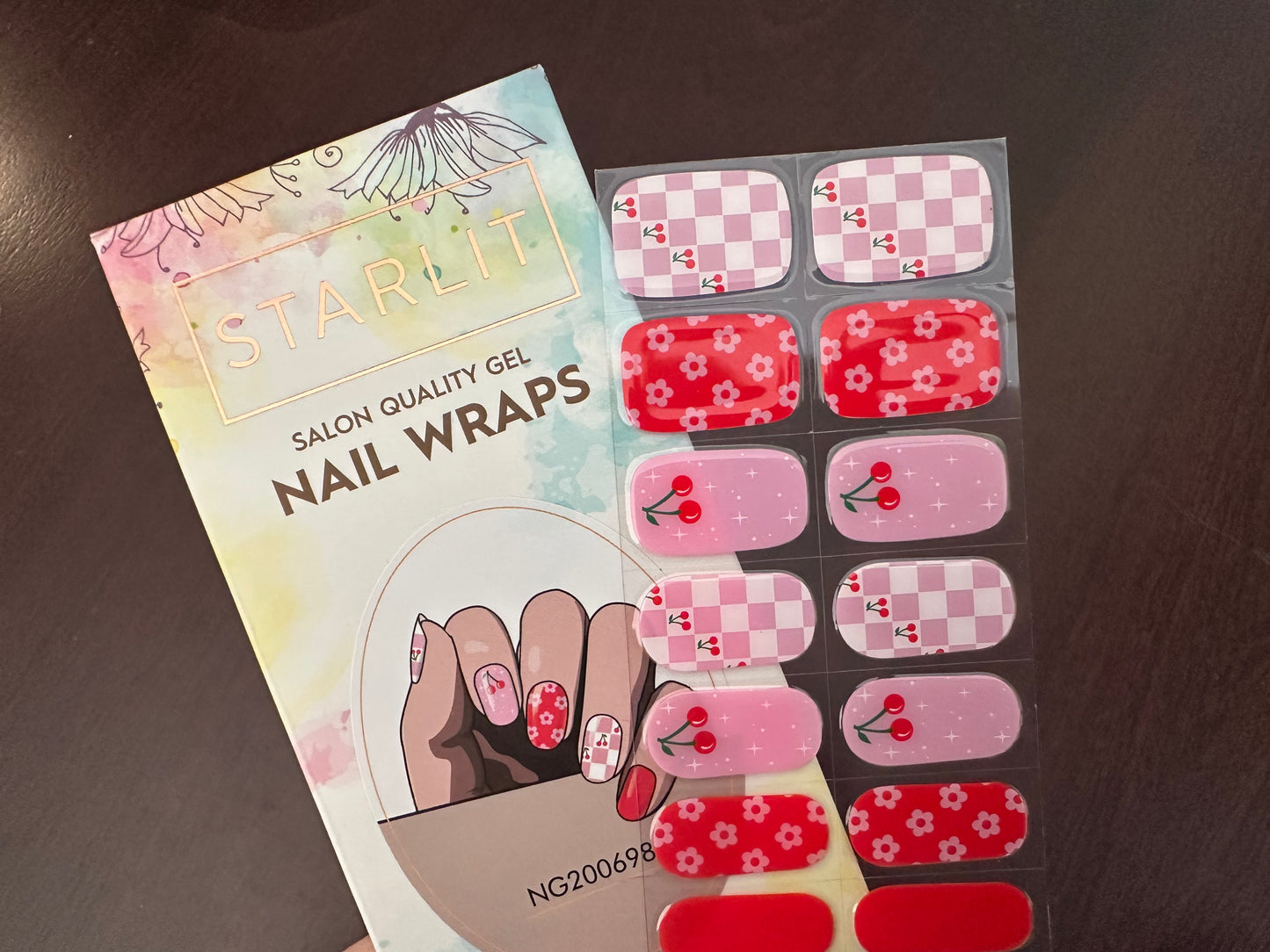 Cherry Checkmate Semi-Cured Gel Nail Wrap