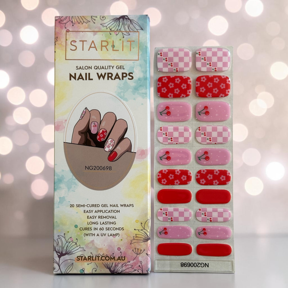 Cherry Checkmate Semi-Cured Gel Nail Wrap