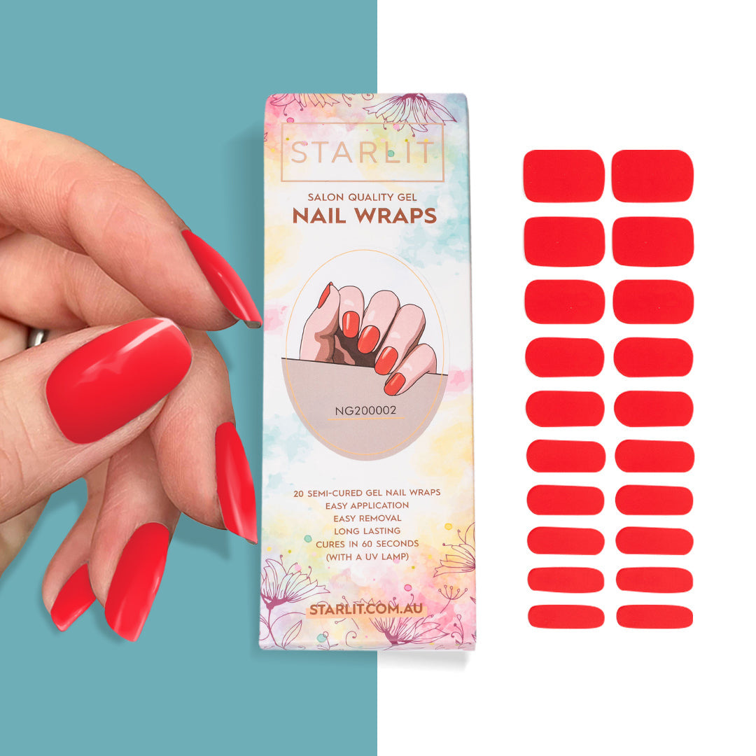 Cherry Red Semi-Cured Gel Nail Wrap