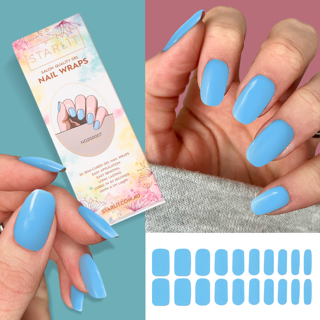 Sky Blue Semi-Cured Gel Nail Wrap
