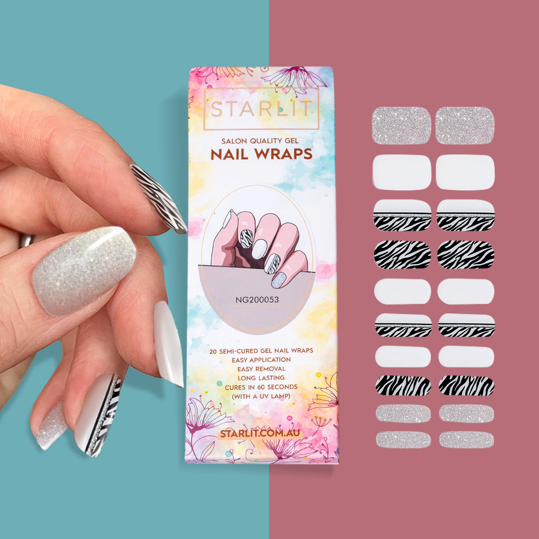 Zebra Diva Semi-Cured Gel Nail Wrap