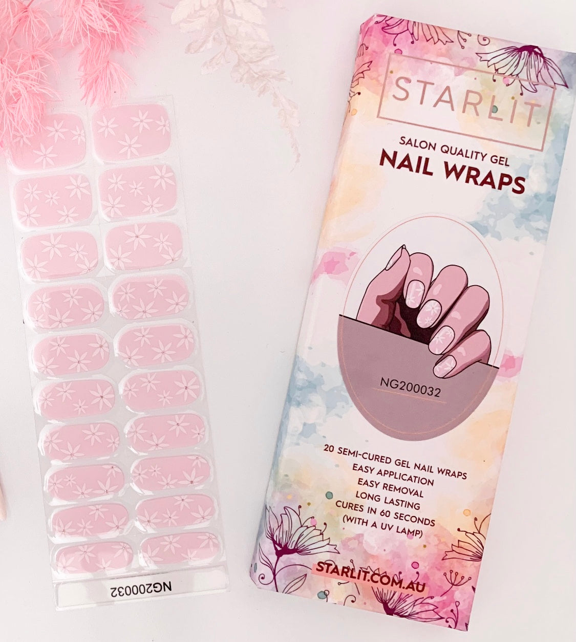 Pink Floral Semi-Cured Gel Nail Wrap