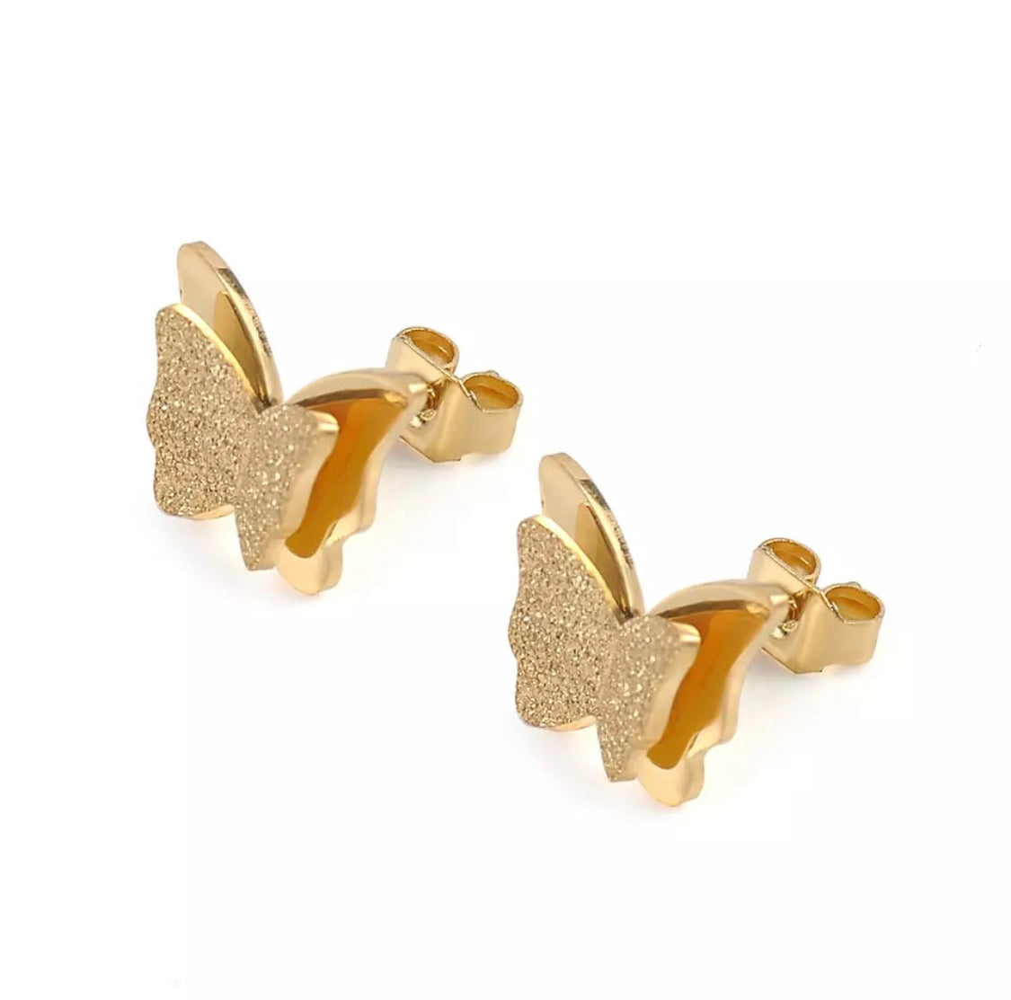 Sparkling Gold Mini Butterfly Stud Earrings