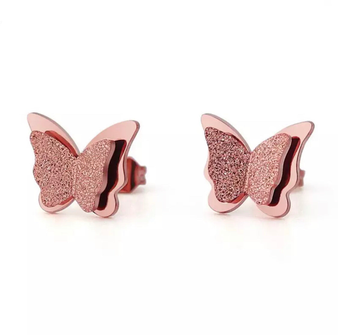 Sparkling Rose Gold Mini Butterfly Stud Earrings