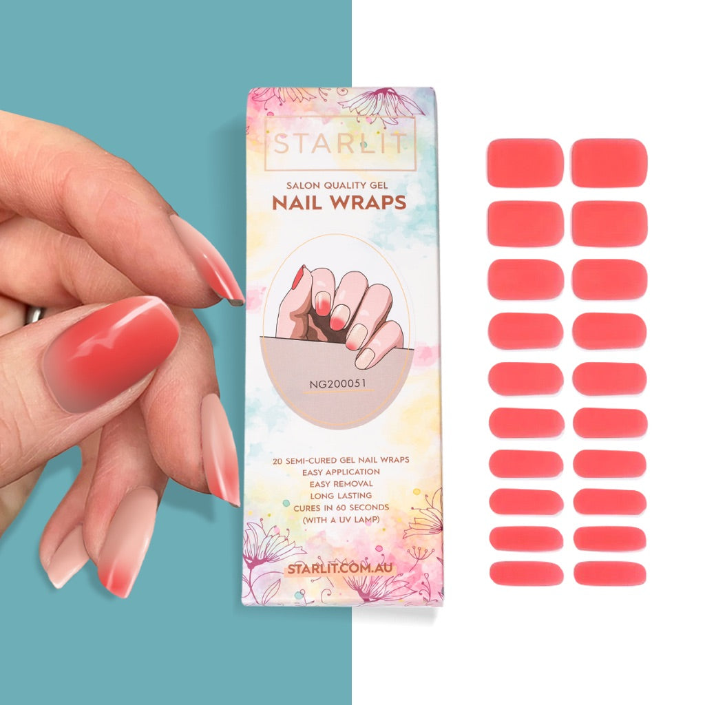 Thermal Colour Changing Coral to Transparent Semi-Cured Gel Nail Wrap