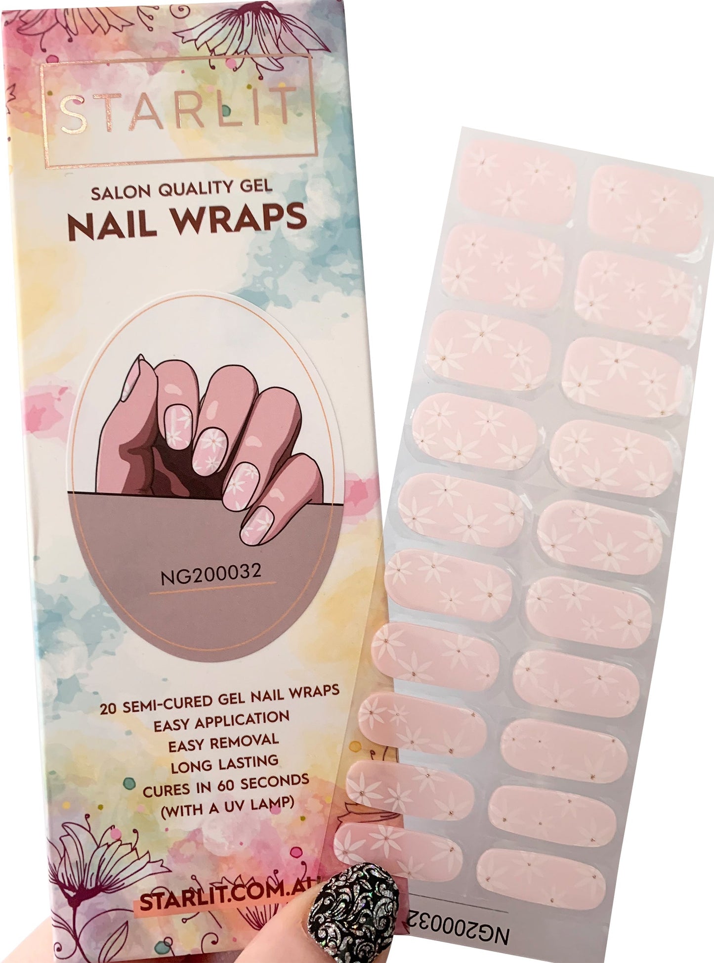 Pink Floral Semi-Cured Gel Nail Wrap