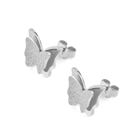 Sparkling Silver Mini Butterfly Stud Earrings